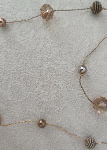 Bej Zincir Detaylı Uzun Kadın Kolye - Görsel 4