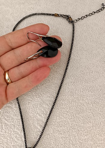 Siyah Zincir Detaylı Gotik Kadın Takı Seti - Görsel 6