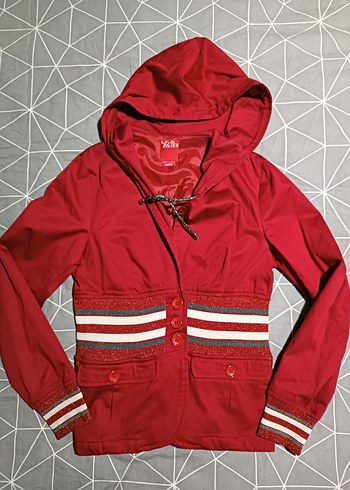 Kırmızı Kapüşonlu Düğmeli Kadın Ceket - Görsel 2