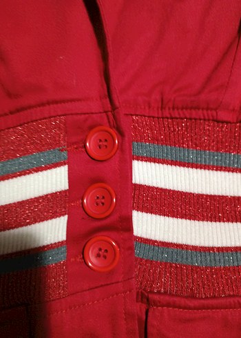 Kırmızı Kapüşonlu Düğmeli Kadın Ceket - Görsel 5