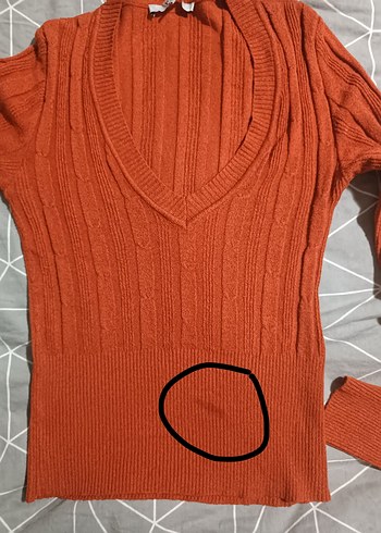 Koyu Kiremit rengi V Yakalı Örgü Kadın Kazak - Görsel 10