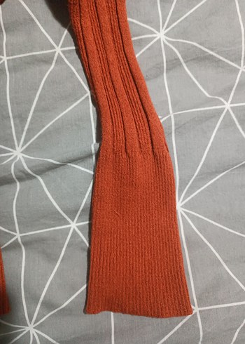 Koyu Kiremit rengi V Yakalı Örgü Kadın Kazak - Görsel 5