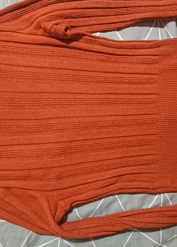 Koyu Kiremit rengi V Yakalı Örgü Kadın Kazak - Görsel 7