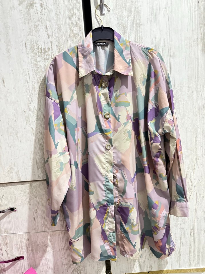 Pastel Renkli Batik Desenli Kadın Gömlek - Görsel 2