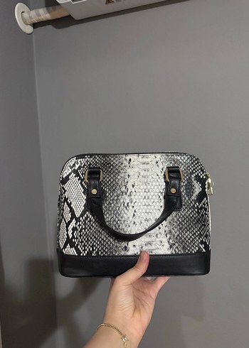 Yılan Desenli Siyah Gri Deri Kadın Çanta - Görsel 2