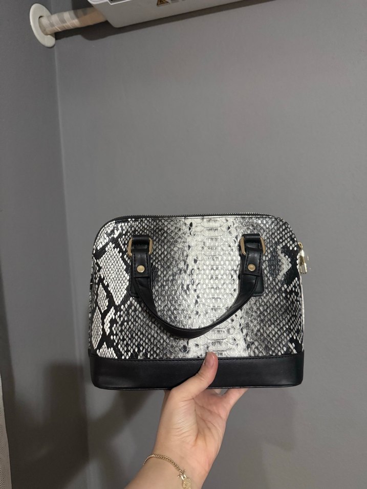 Yılan Desenli Siyah Gri Deri Kadın Çanta - Görsel 2