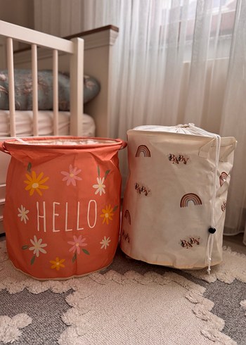 Renkli Desenli Katlanabilir Sepetler 2 adet - Görsel 3