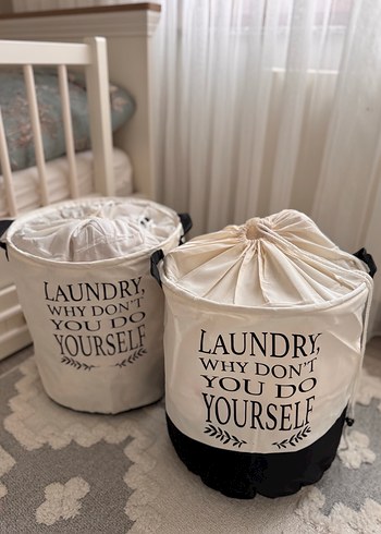 Beyaz Çamaşır Sepeti - Kapaklı ve Kulplu 2 adet - Görsel 4