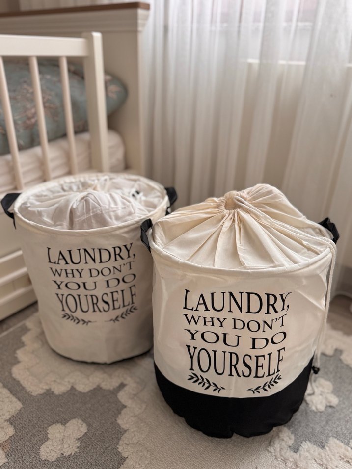 Beyaz Çamaşır Sepeti - Kapaklı ve Kulplu 2 adet - Görsel 4