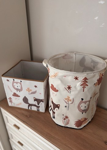 Kahverengi Orman Temalı Sepet ve Saklama Torbası 2 li - Görsel 2