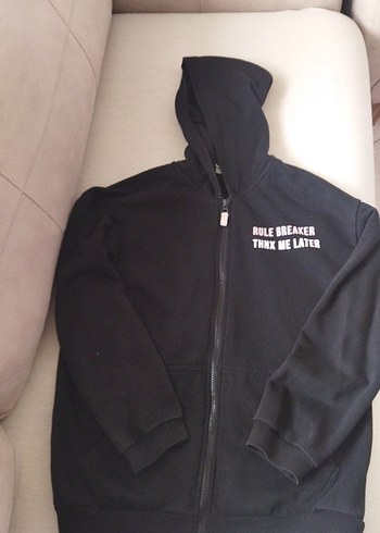 Siyah Kapüşonlu Fermuarlı kiz Sweatshirt - Görsel 2