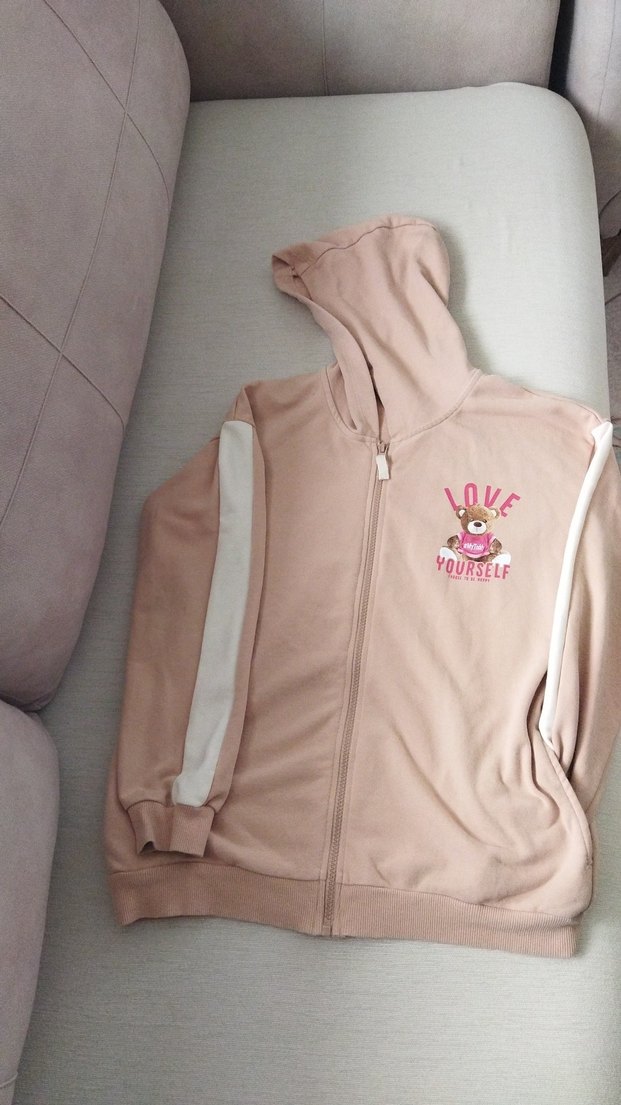 Kız Çocuk Kapüşonlu Fermuarlı Sweatshirt - Görsel 2