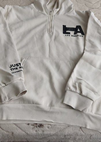 Yarım Fermuarlı Beyaz Yüksek Yakalı Sweatshirt - Görsel 2