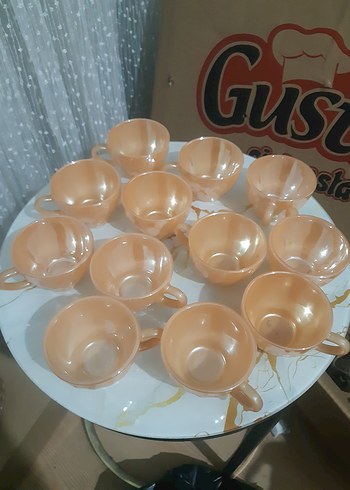 sarı renkli 12'li Kulplu Fincan Seti