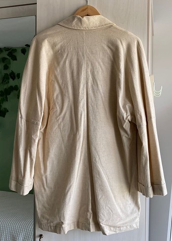 40 Beden Bej Düğmeli Keten Blazer