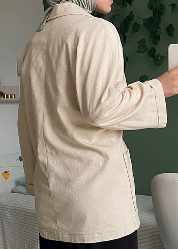 Koton Bej Düğmeli Keten Blazer