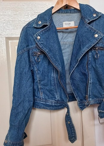 Fermuarlı Mavi Denim Biker Ceket