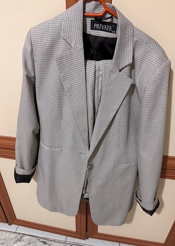 Düğmeli Gri Kadın Blazer Ceket pantolon