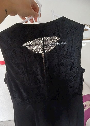 l Beden siyah Renk Siyah Fermuarlı V Yaka Midi Elbise