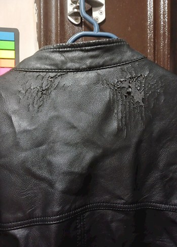 Siyah Deri Biker Ceket Fermuarlı - Görsel 3