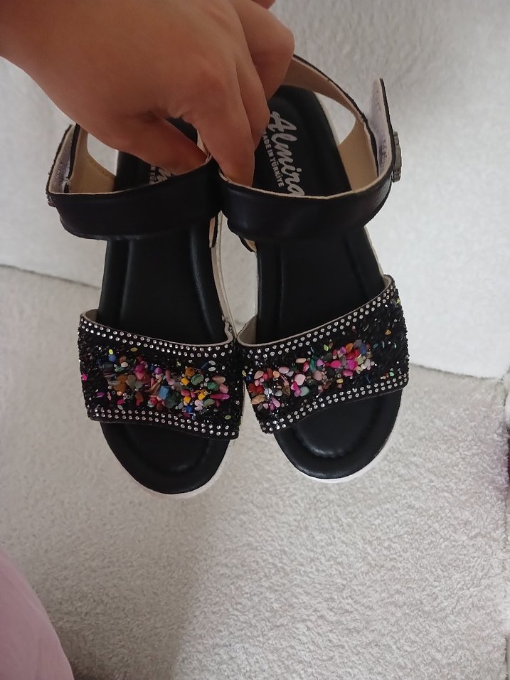 Renkli Payetli Dolgu Topuk Kız çocuk  Sandalet - Görsel 3