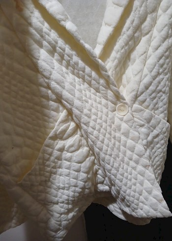 Beyaz Örgü Dokulu Midi  Ceket - Görsel 4