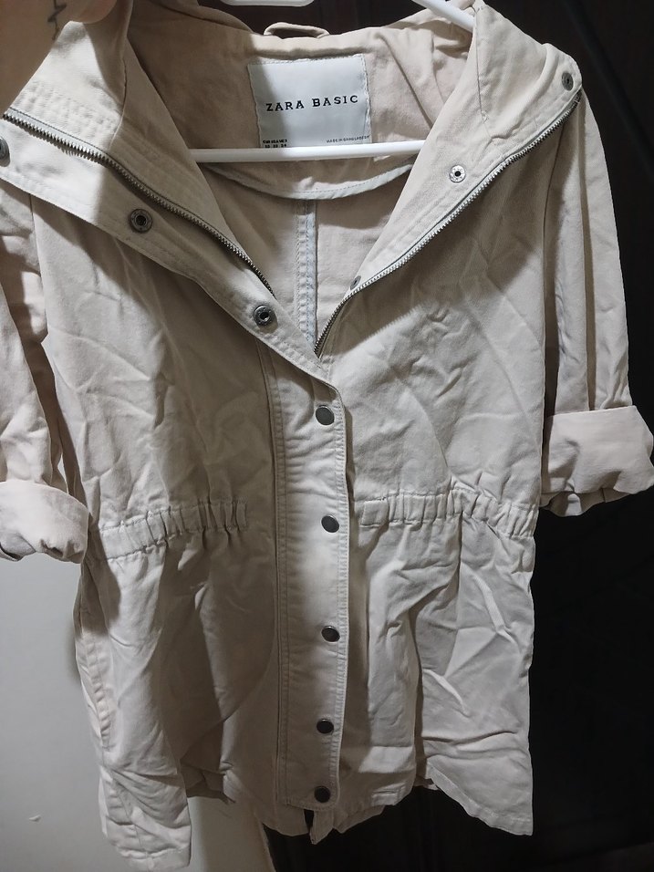 Bej Düğmeli Keten  Kadın Ceket - Görsel 4