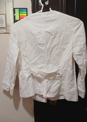 Beyaz Düğmeli Uzun Kollu Kadın kot ceket - Görsel 2