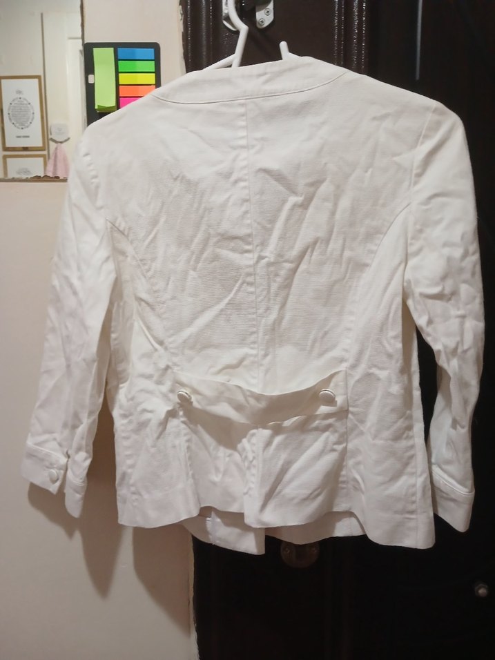 Beyaz Düğmeli Uzun Kollu Kadın kot ceket - Görsel 2