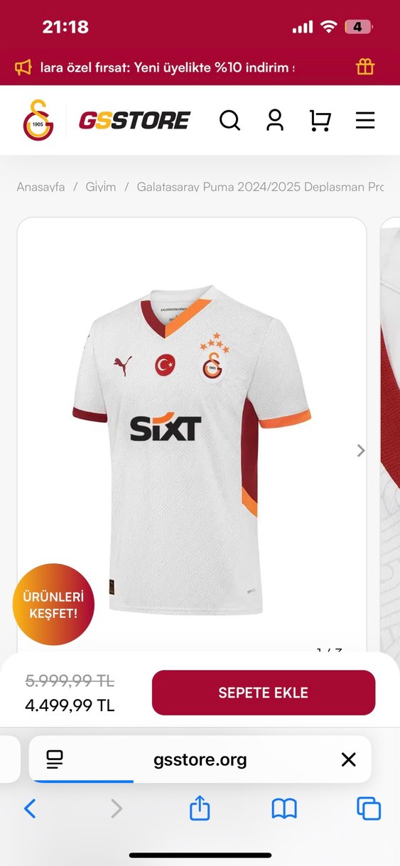 Galatasaray Beyaz Kısa Kollu Spor Forma - Görsel 5