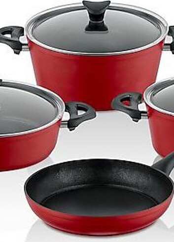 Taç Master Cook 4'lü 7 Parça Granit Tencere Seti Kırmızı 20-24-2