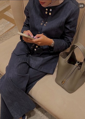 Kadın Denim Düğmeli Takım - Görsel 2