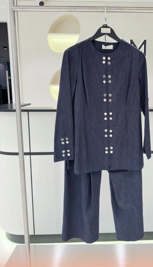 Kadın Denim Düğmeli Takım - Görsel 3