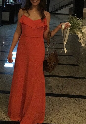 36 Beden turuncu Renk Oleg by oleg cassini abiye elbise