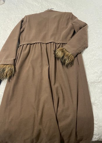 Kürklü Bej Uzun Yün Kabanı - Görsel 5