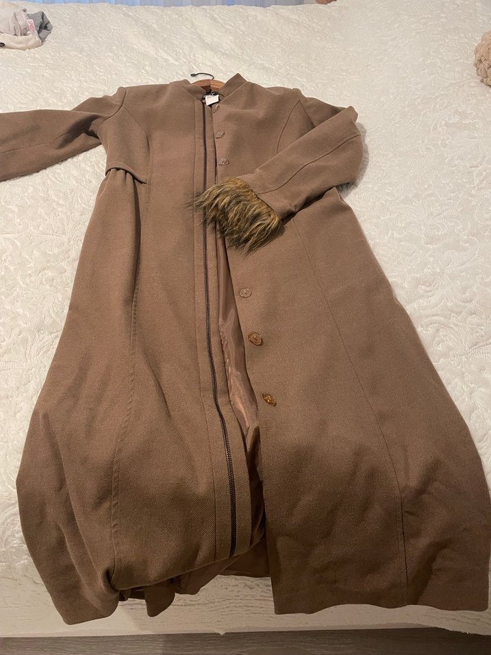 Kürklü Bej Uzun Yün Kabanı - Görsel 2