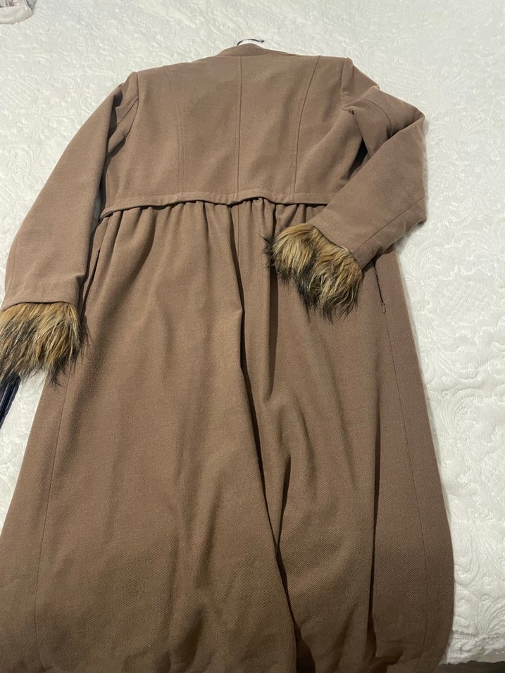 Kürklü Bej Uzun Yün Kabanı - Görsel 5