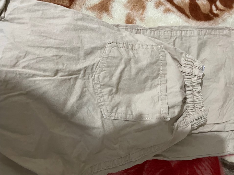 Düğmeli Bej Rahat Kesim Keten Pantolon - Görsel 4