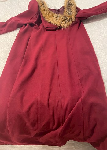 Bordo Kürklü Uzun Kadın Kaban - Görsel 5