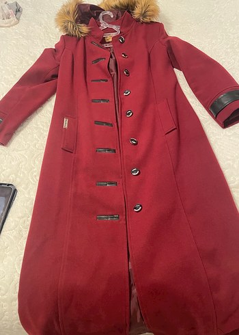 Bordo Kürklü Uzun Kadın Kaban - Görsel 2