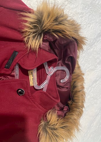 Bordo Kürklü Uzun Kadın Kaban - Görsel 3