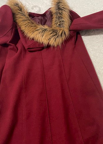 Bordo Kürklü Uzun Kadın Kaban - Görsel 4