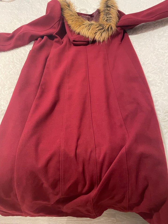 Bordo Kürklü Uzun Kadın Kaban - Görsel 5
