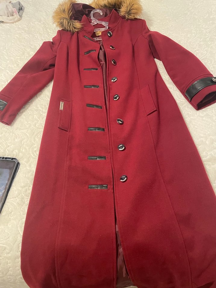 Bordo Kürklü Uzun Kadın Kaban - Görsel 2