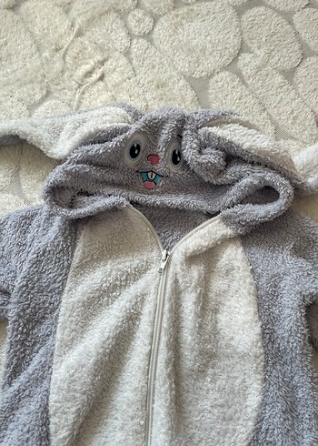 Gri Peluş Bebek Tulumu Kulaklı - Görsel 2