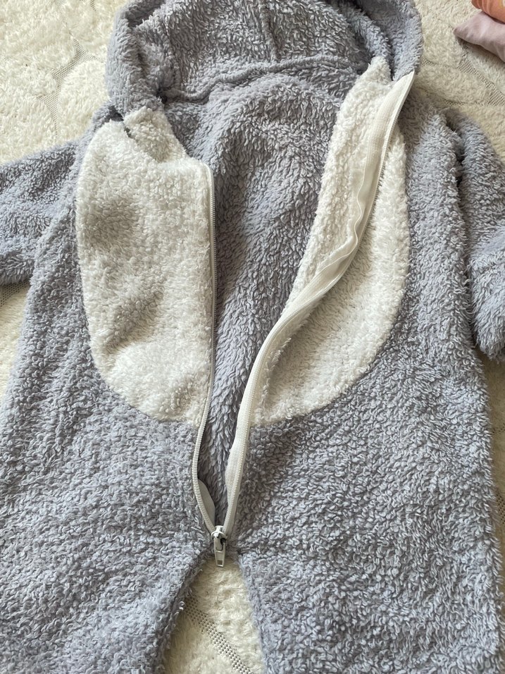 Gri Peluş Bebek Tulumu Kulaklı - Görsel 3