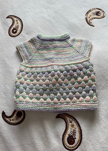 Kız Bebek Pastel Renkli Örgü Kolsuz Hırka - Görsel 2