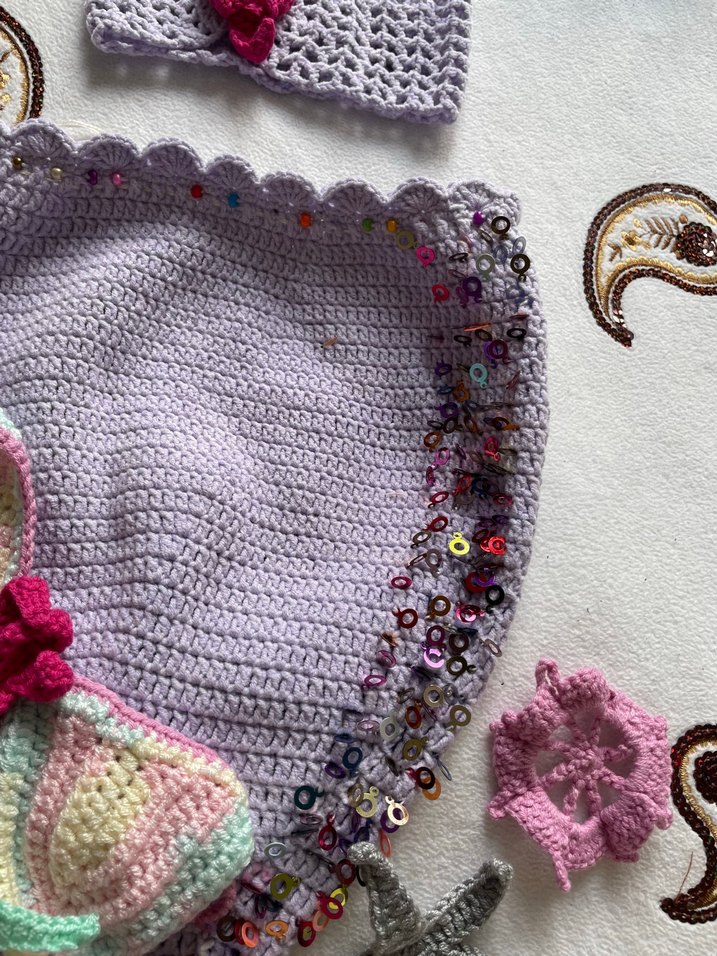 Gri Nakışlı Örgü Çocuk Bere ve Atkı - Görsel 4