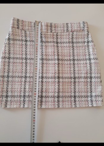 Düğmeli Kısa Kesim Ekose Desenli Kadın Blazer etek takım - Görsel 4