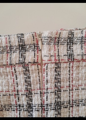 Düğmeli Kısa Kesim Ekose Desenli Kadın Blazer etek takım - Görsel 5